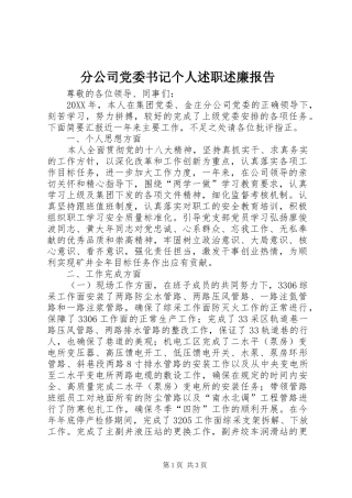 分公司党委书记个人述职述廉报告