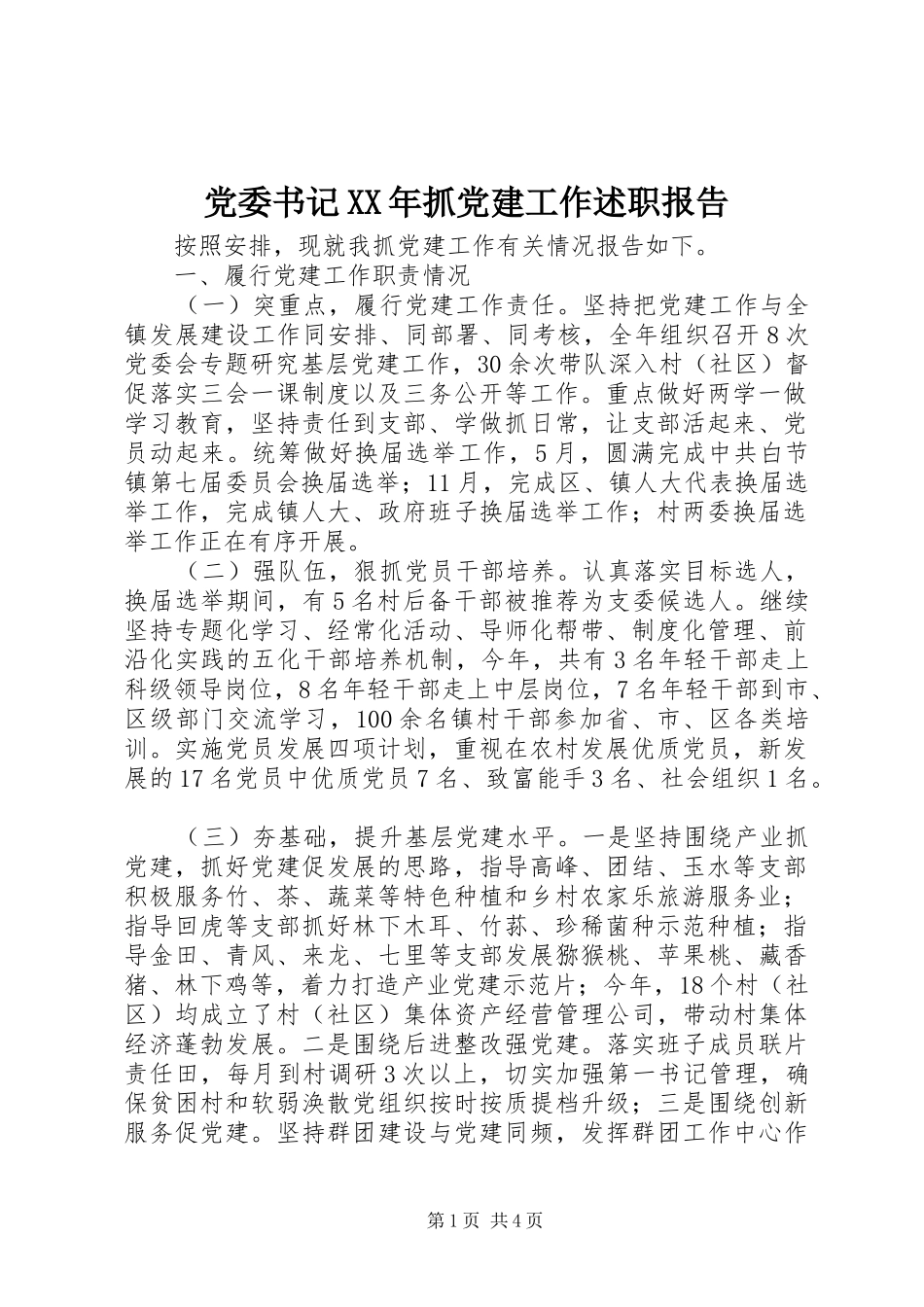 党委书记XX年抓党建工作述职报告_第1页