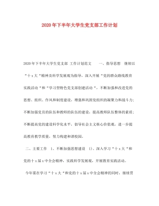 2020年下半年大学生党支部工作计划
