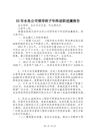 XX市水务公司领导班子年终述职述廉报告
