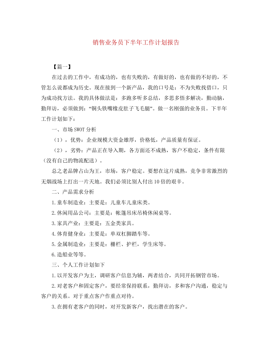销售业务员下半年工作计划报告_第1页