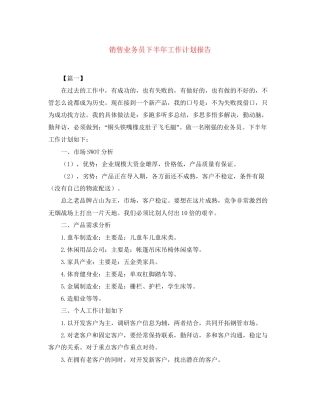 销售业务员下半年工作计划报告