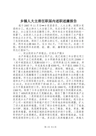 乡镇人大主席任职届内述职述廉报告