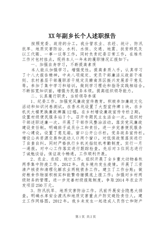 XX年副乡长个人述职报告