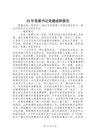 XX年党委书记党建述职报告