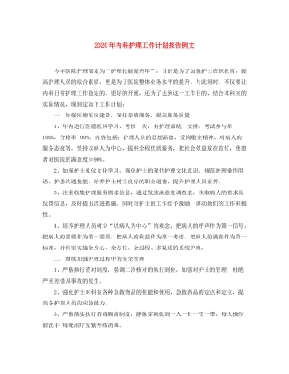 2020年内科护理工作计划报告例文