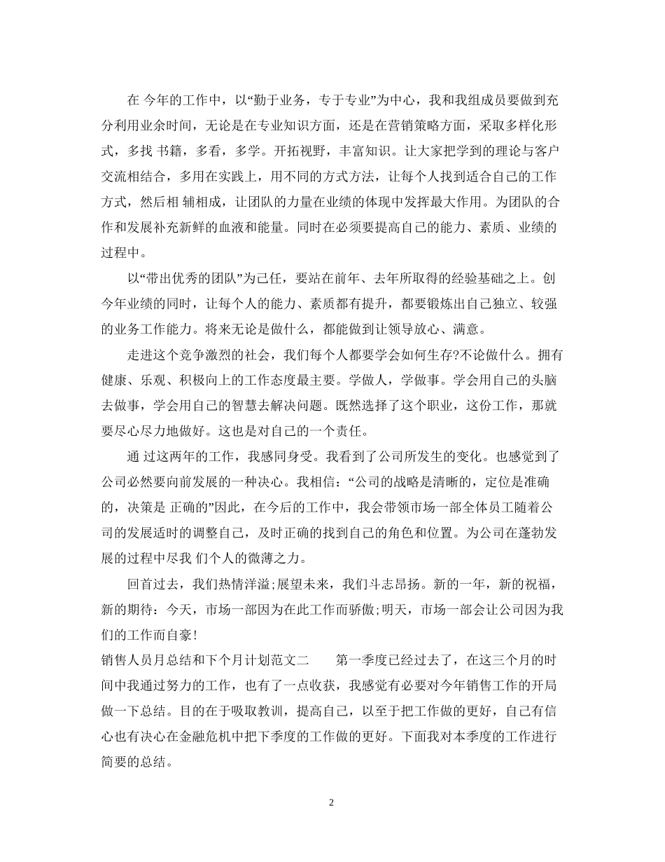 销售人员月总结和下个月计划_第2页