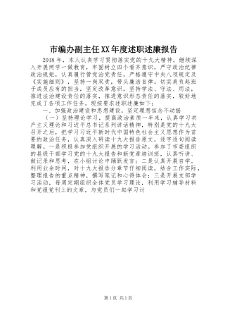 市编办副主任XX年度述职述廉报告