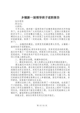 乡镇新一届领导班子述职报告
