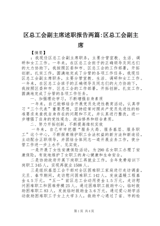 区总工会副主席述职报告两篇-区总工会副主席