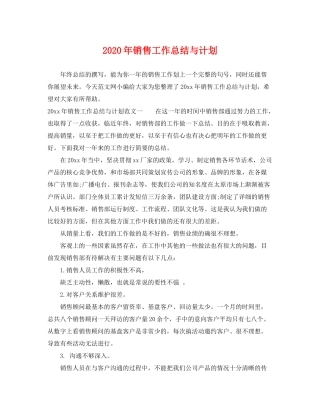 2020年销售工作总结与计划