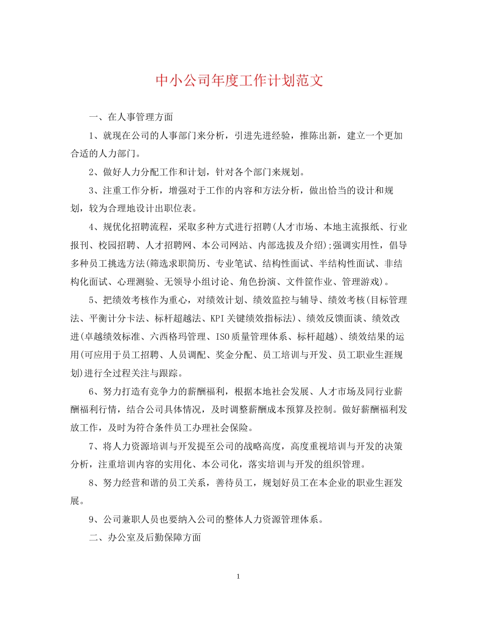 中小公司年度工作计划范文_第1页