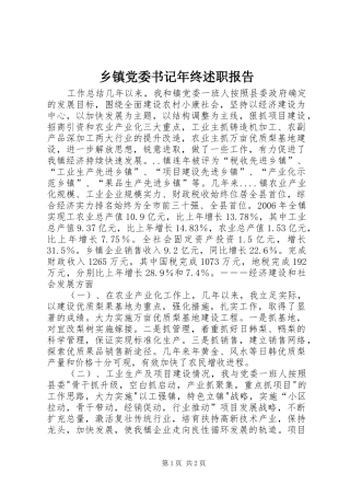 乡镇党委书记年终述职报告