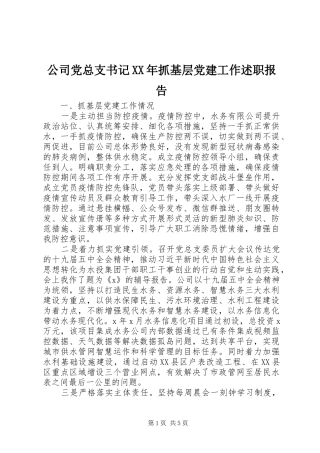 公司党总支书记XX年抓基层党建工作述职报告