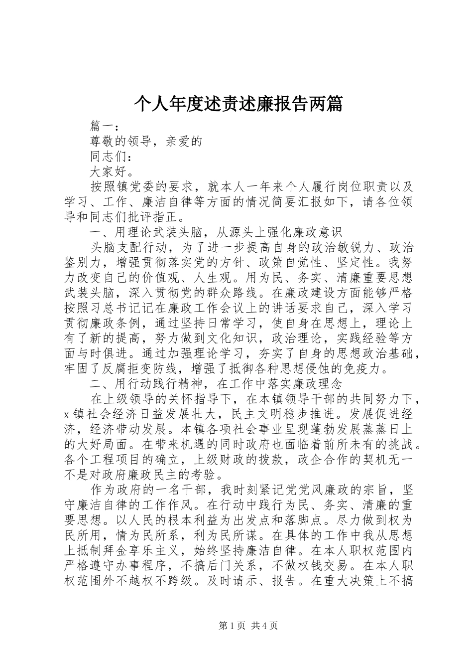 个人年度述责述廉报告两篇_第1页