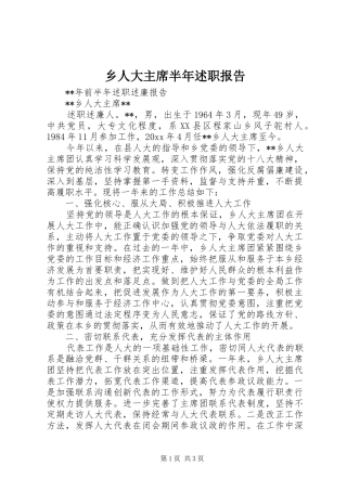 乡人大主席半年述职报告