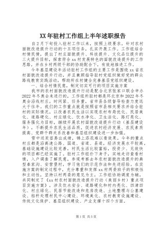XX年驻村工作组上半年述职报告