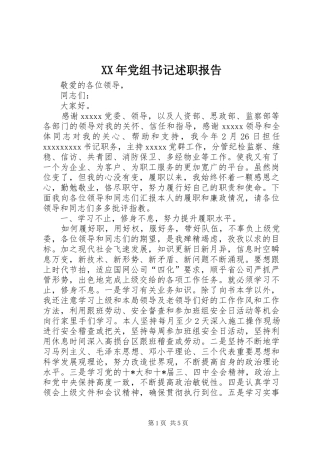 XX年党组书记述职报告
