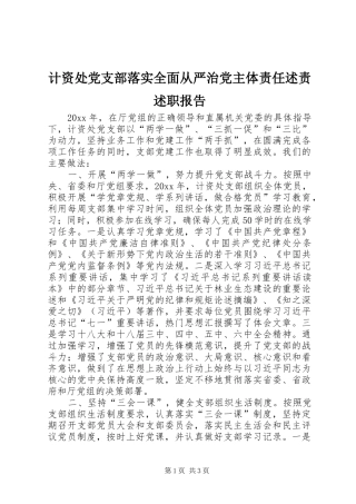 计资处党支部落实全面从严治党主体责任述责述职报告