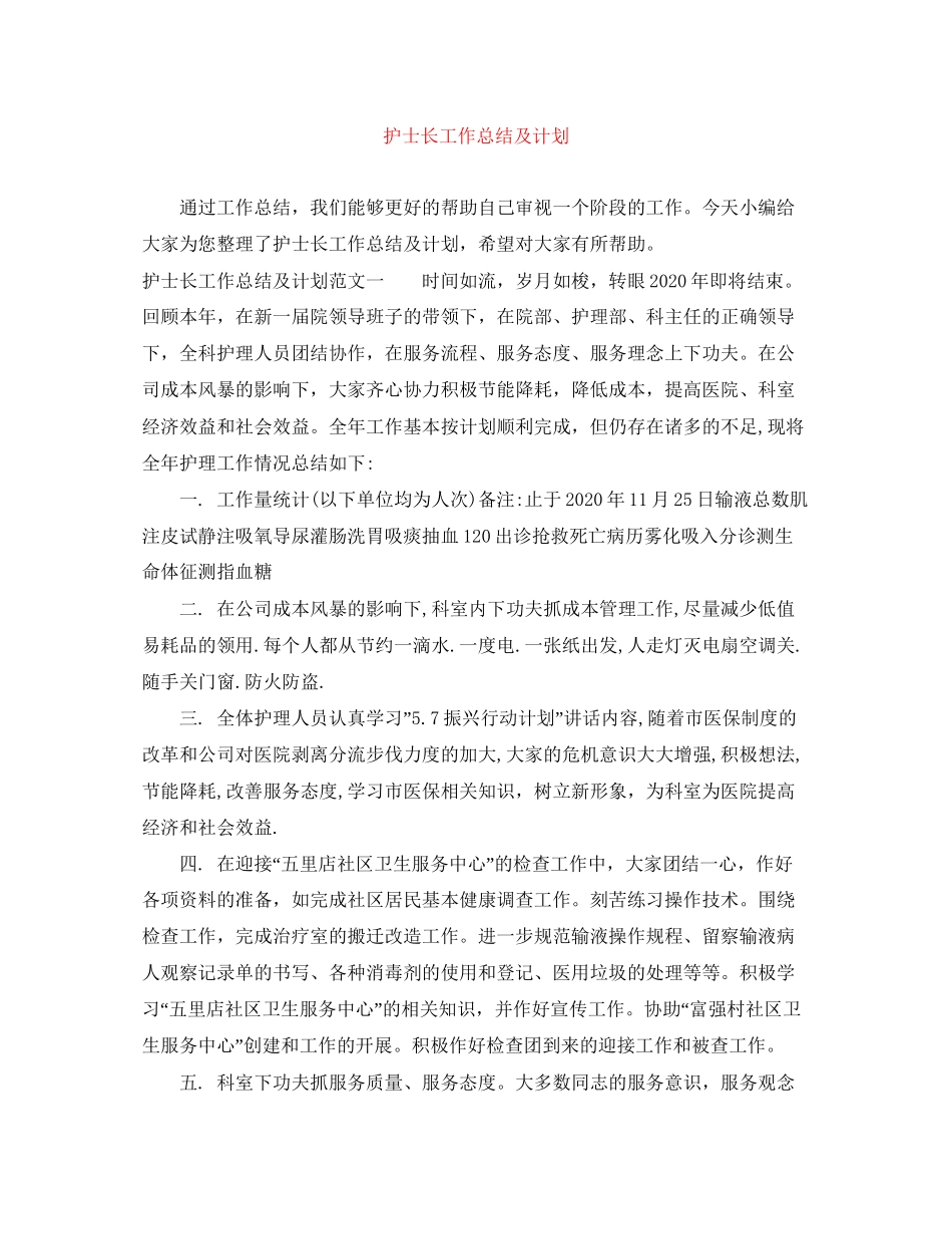 护士长工作总结及计划_第1页