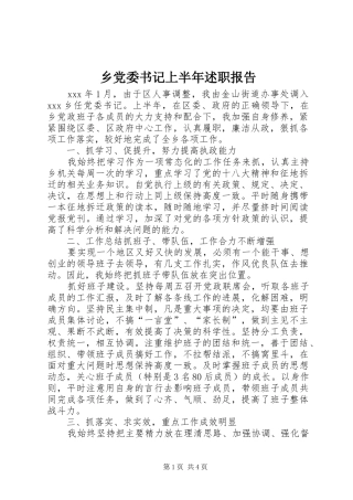 乡党委书记上半年述职报告