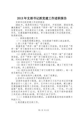 201X年支部书记抓党建工作述职报告