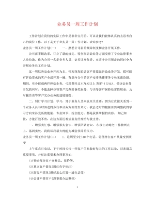 业务员一周工作计划2
