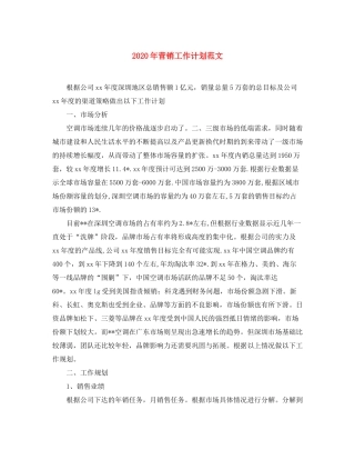 2020年营销工作计划范文
