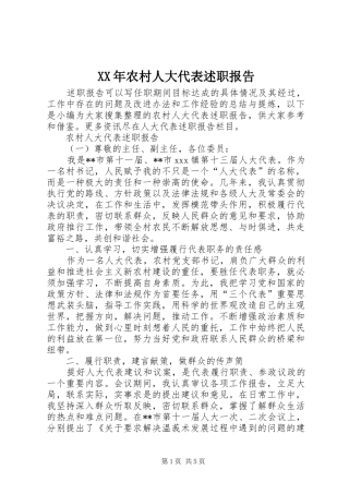 XX年农村人大代表述职报告