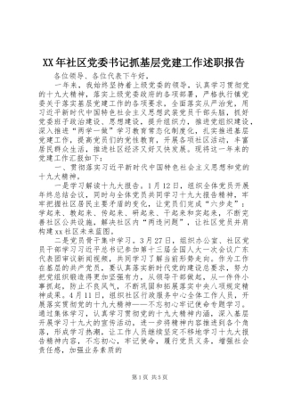 XX年社区党委书记抓基层党建工作述职报告