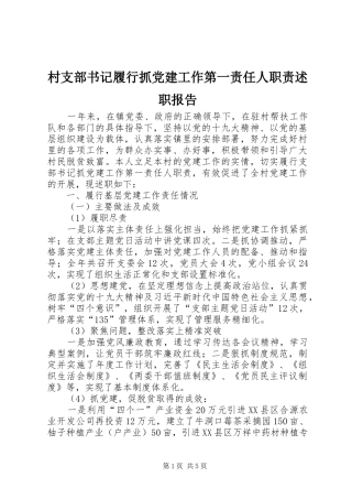 村支部书记履行抓党建工作第一责任人职责述职报告