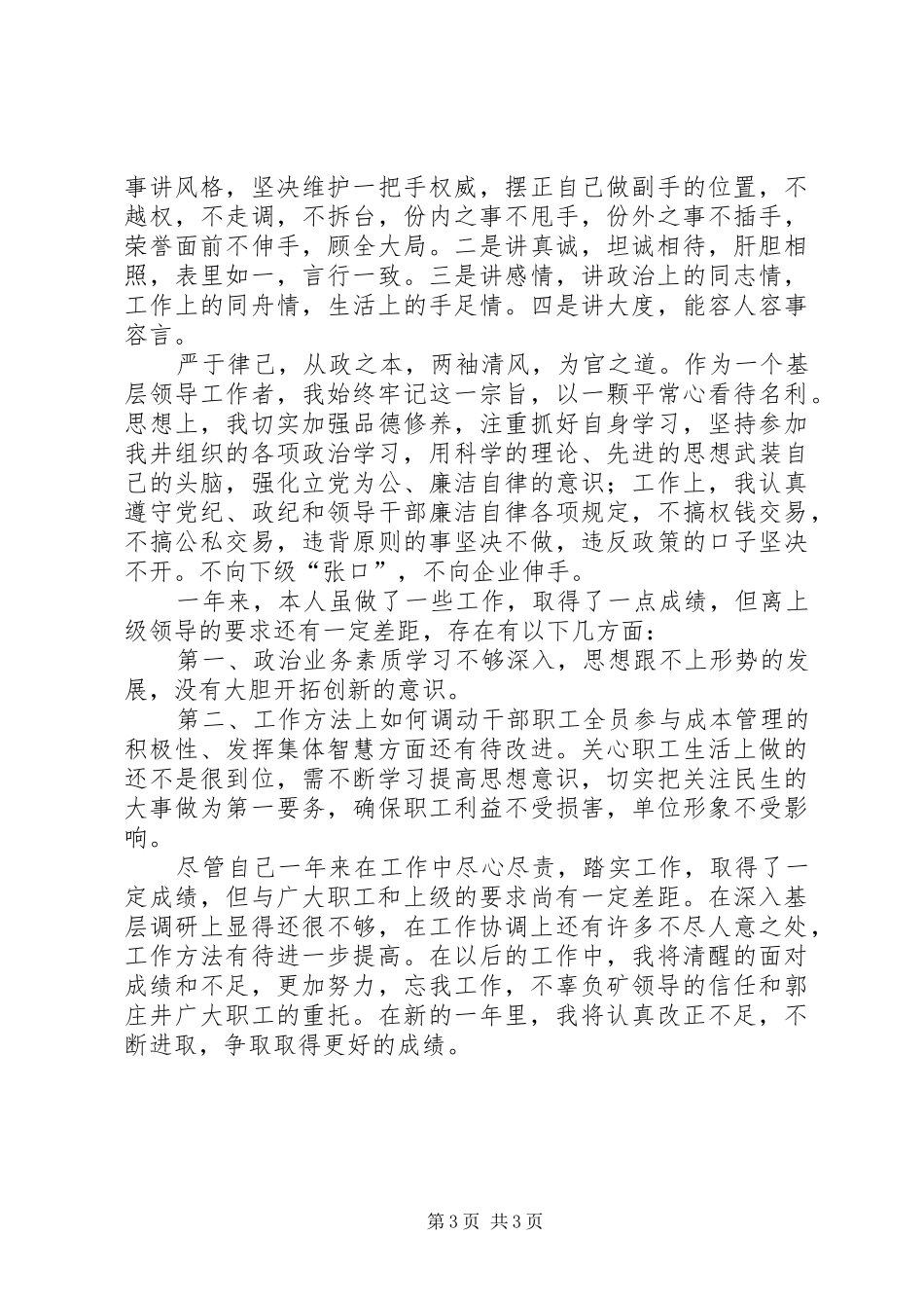 煤矿井长年度工作述职报告_第3页