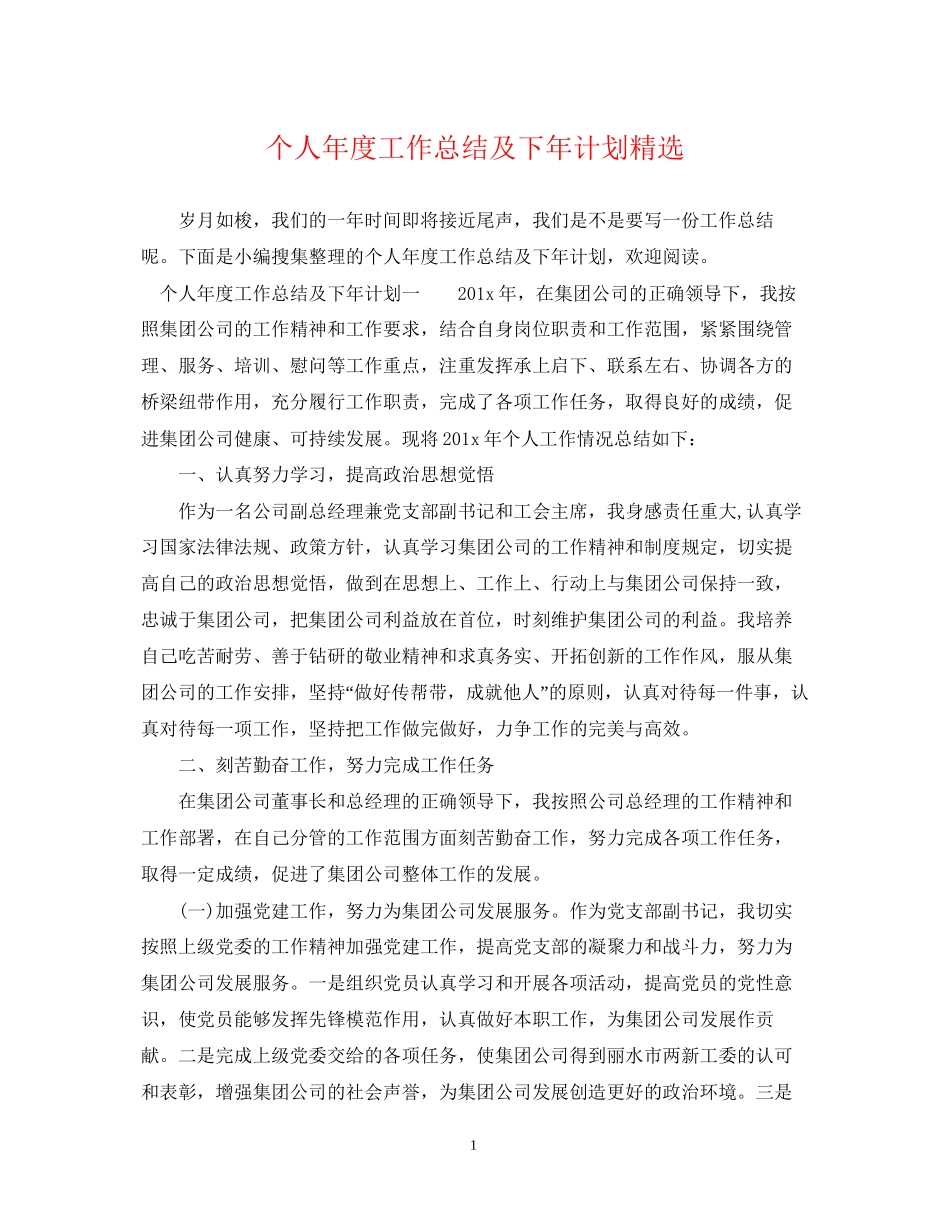 个人年度工作总结及下年计划精选_第1页