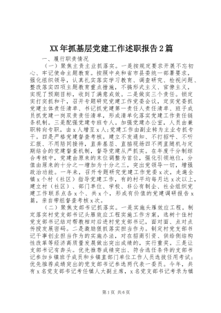 XX年抓基层党建工作述职报告2篇