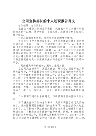 公司宣传部长的个人述职报告范文