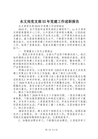 水文局党支部XX年党建工作述职报告