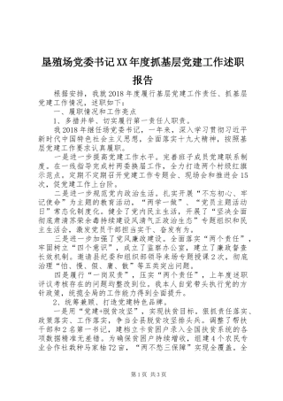 垦殖场党委书记XX年度抓基层党建工作述职报告