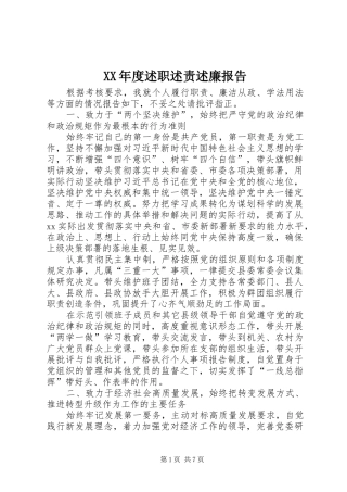 XX年度述职述责述廉报告