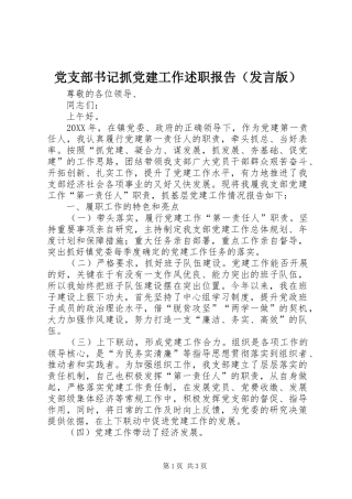 党支部书记抓党建工作述职报告（发言版）