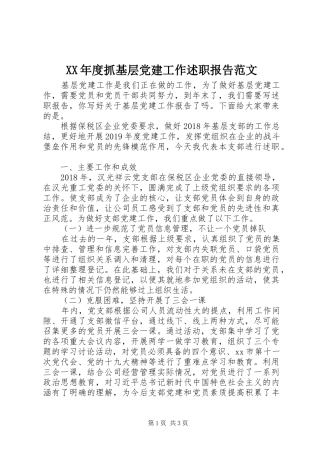 XX年度抓基层党建工作述职报告范文