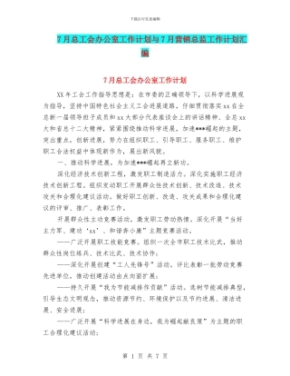 7月总工会办公室工作计划与7月营销总监工作计划汇编