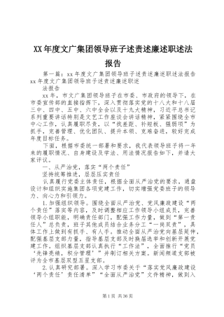 XX年度文广集团领导班子述责述廉述职述法报告