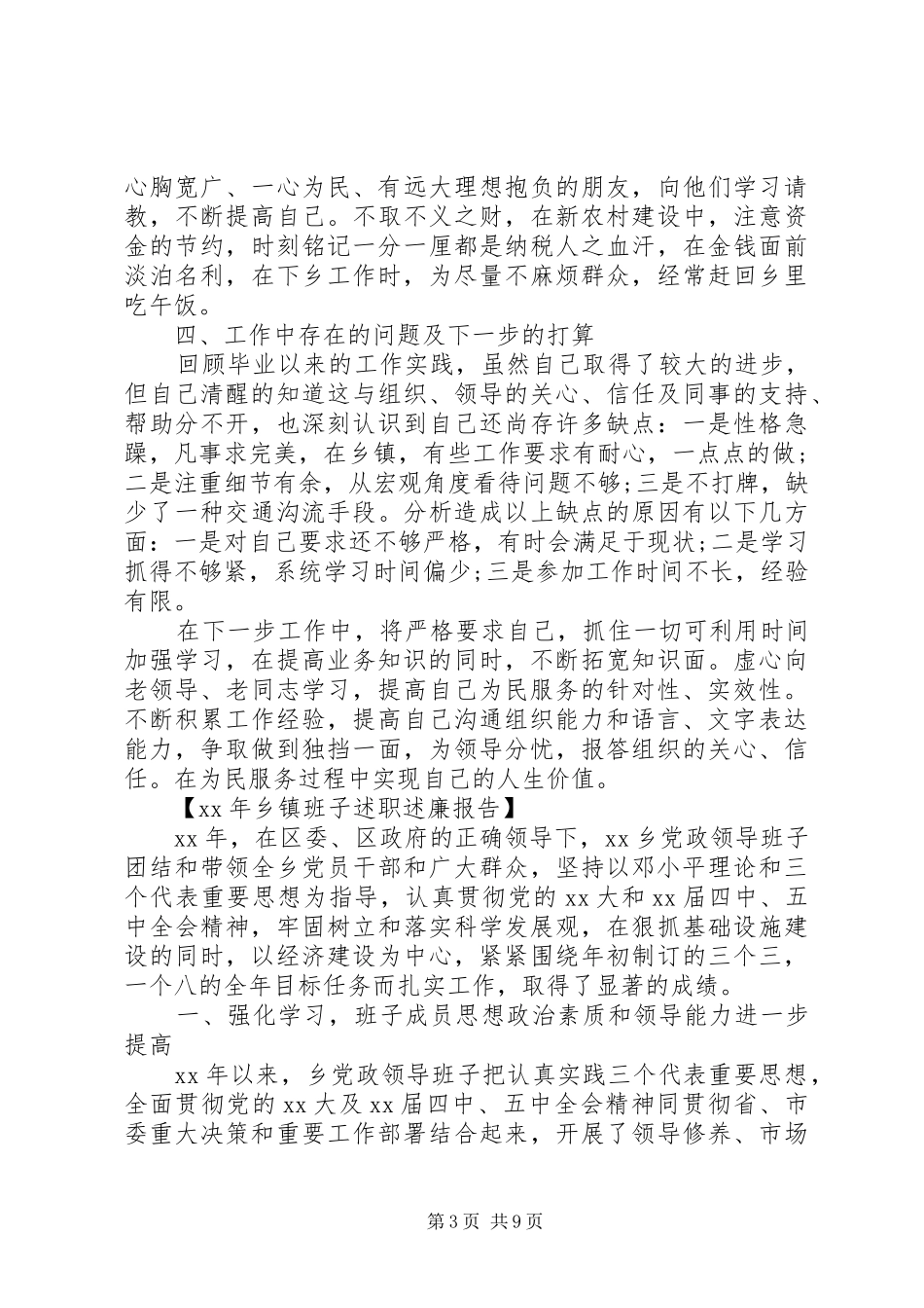 乡镇班子述职述廉报告20XX年_第3页