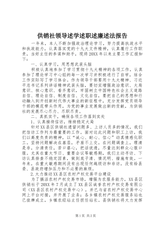 供销社领导述学述职述廉述法报告
