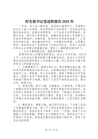 村支部书记党述职报告20XX年