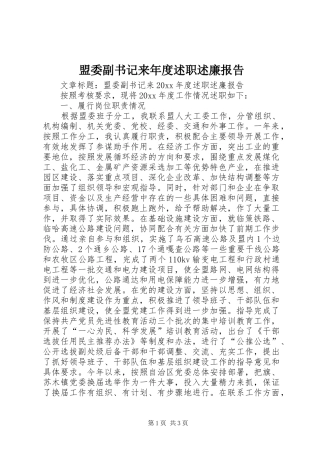 盟委副书记来年度述职述廉报告