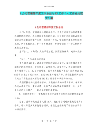A公司营销部年度工作总结与HR工作个人工作总结范文汇编