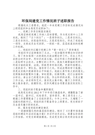 环保局建党工作情况班子述职报告