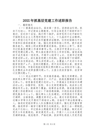 20XX年抓基层党建工作述职报告