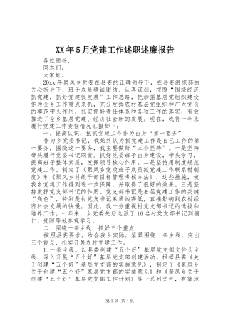 XX年5月党建工作述职述廉报告